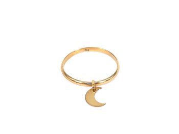 Anillo Fino con Luna Colgante en Oro de 18K